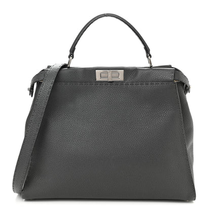 Fendi Cuoio Romano Selleria Bi-Color Large Peekaboo Iconic Satchel Asfalto Latte 1 of 9
