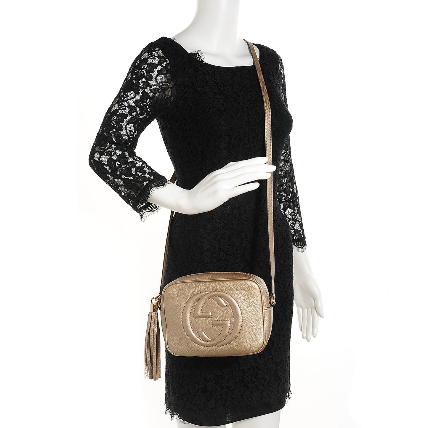 Metallic Pebbled Calfskin Small Soho Disco Bag Golden Beige
