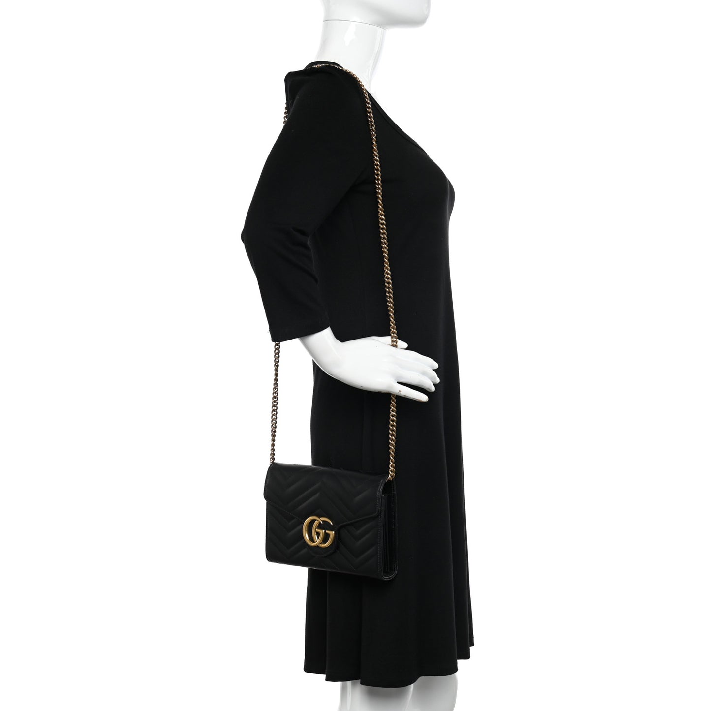 Calfskin Matelasse GG Marmont Chain Wallet Black