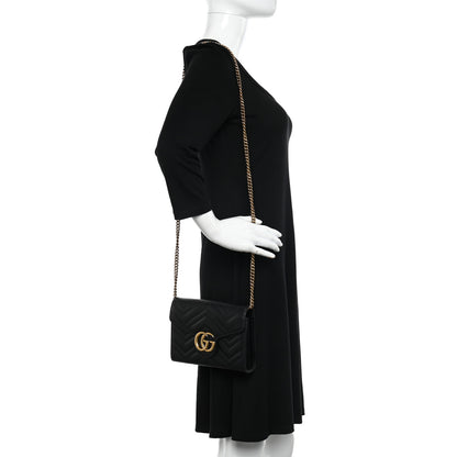 Gucci Calfskin Matelasse GG Marmont Chain Wallet Black 2 of 12