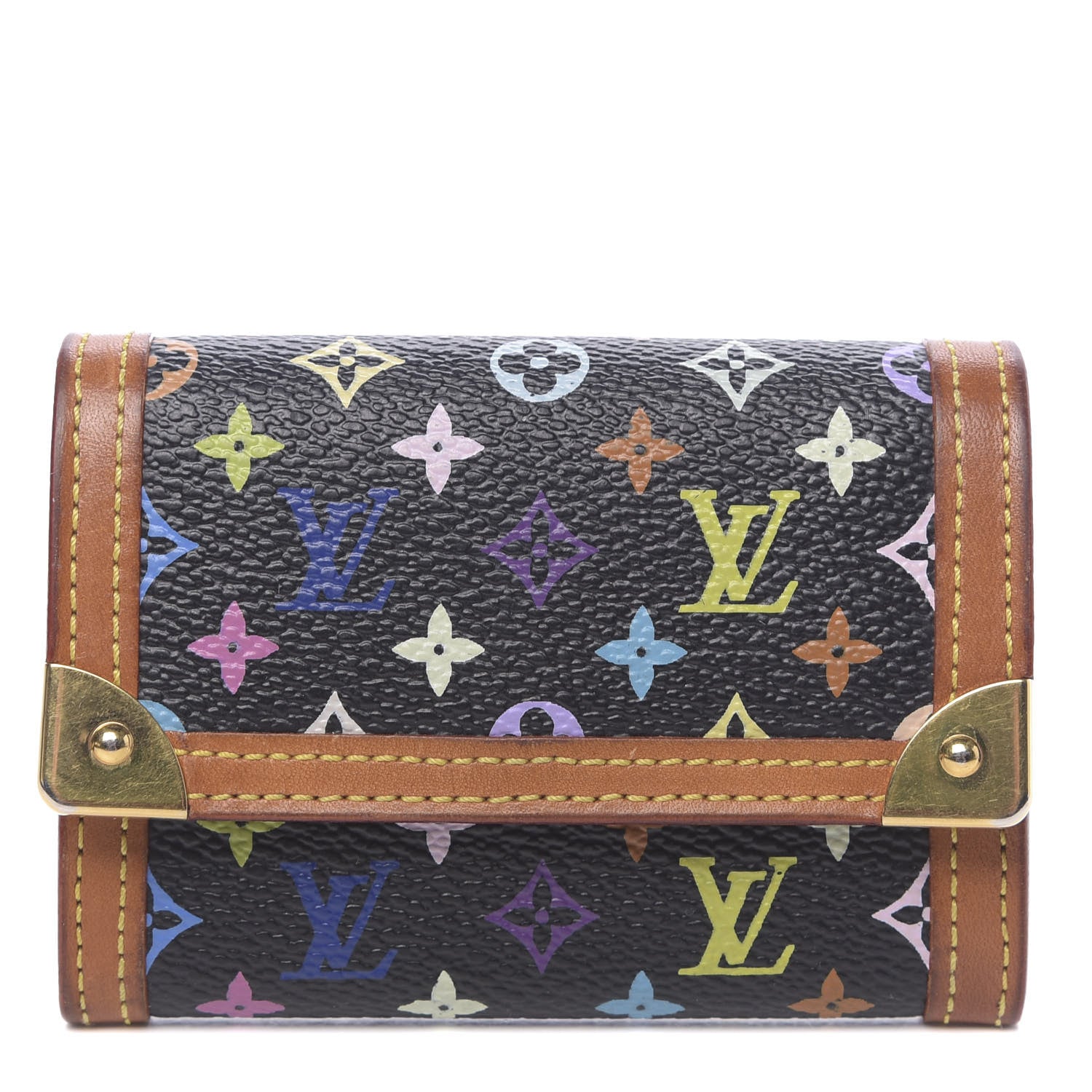 Louis Vuitton Monogram Multicolor Porte-Monnaie Plat Coin Purse Black 1 of 7