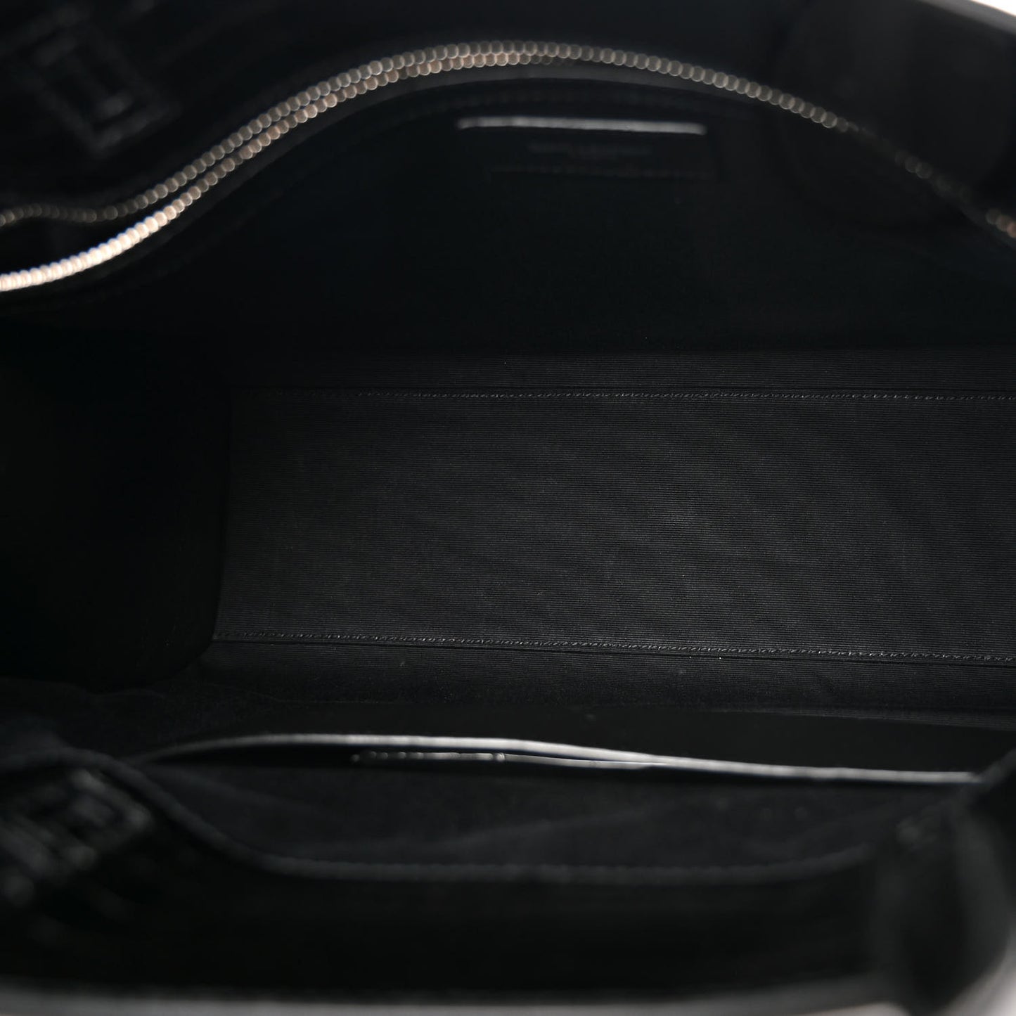 Shiny Calfskin Crocodile Embossed Small Manhattan Shopper Tote Black