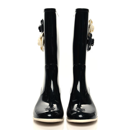 Chanel Rubber Camellia Rain Boots 40 Black 2 of 6