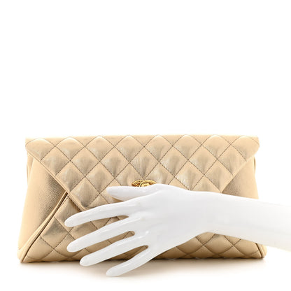Chanel Metallic Lambskin Quilted Fold Up Again Clutch Gold 2 of 10