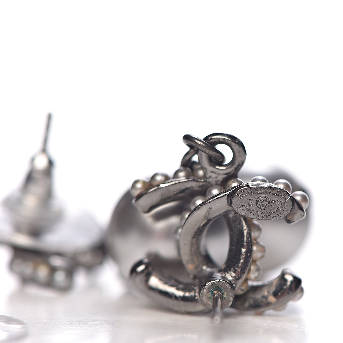 Pearl CC Drop Earrings Silver