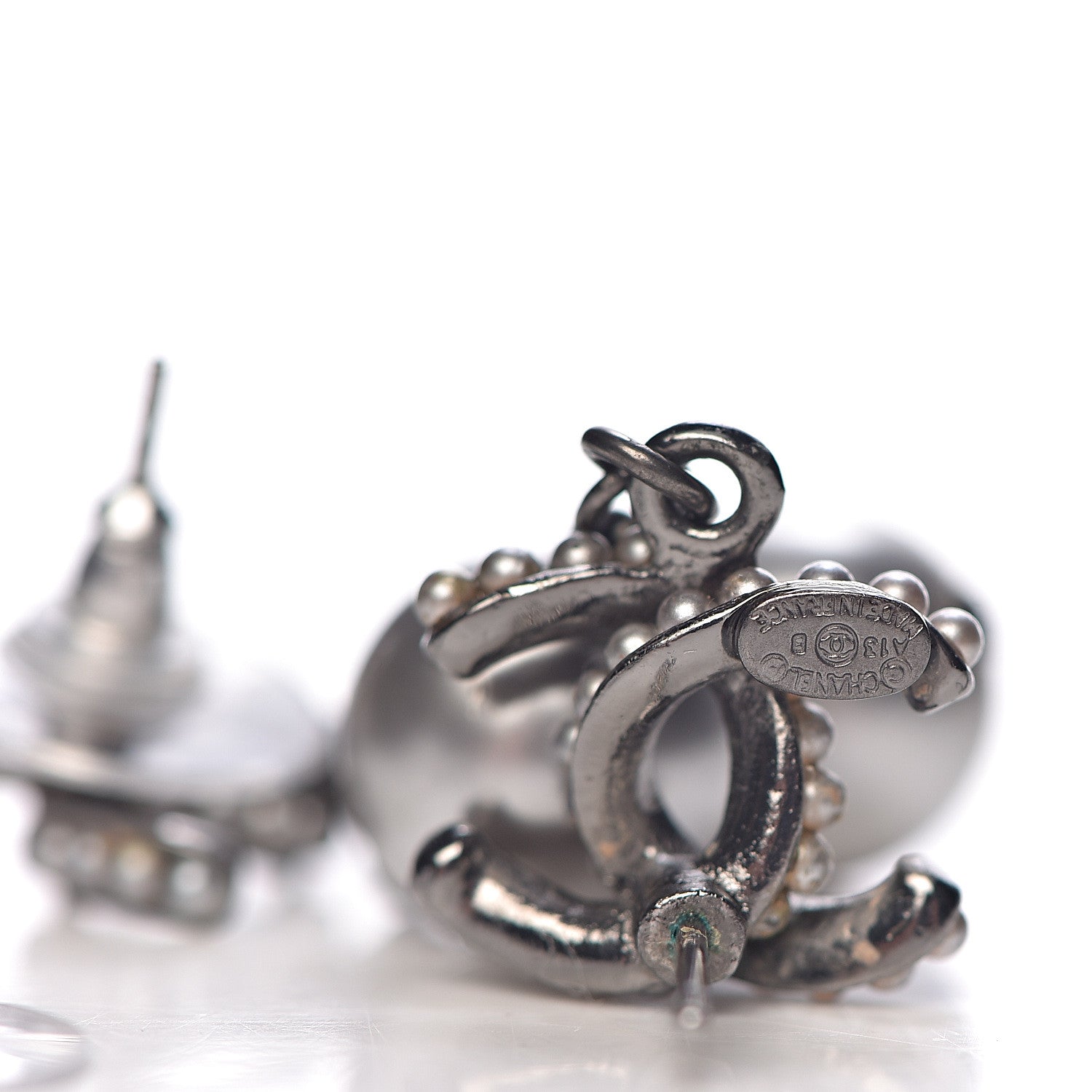 Chanel Pearl CC Drop Earrings Silver 4 of 5