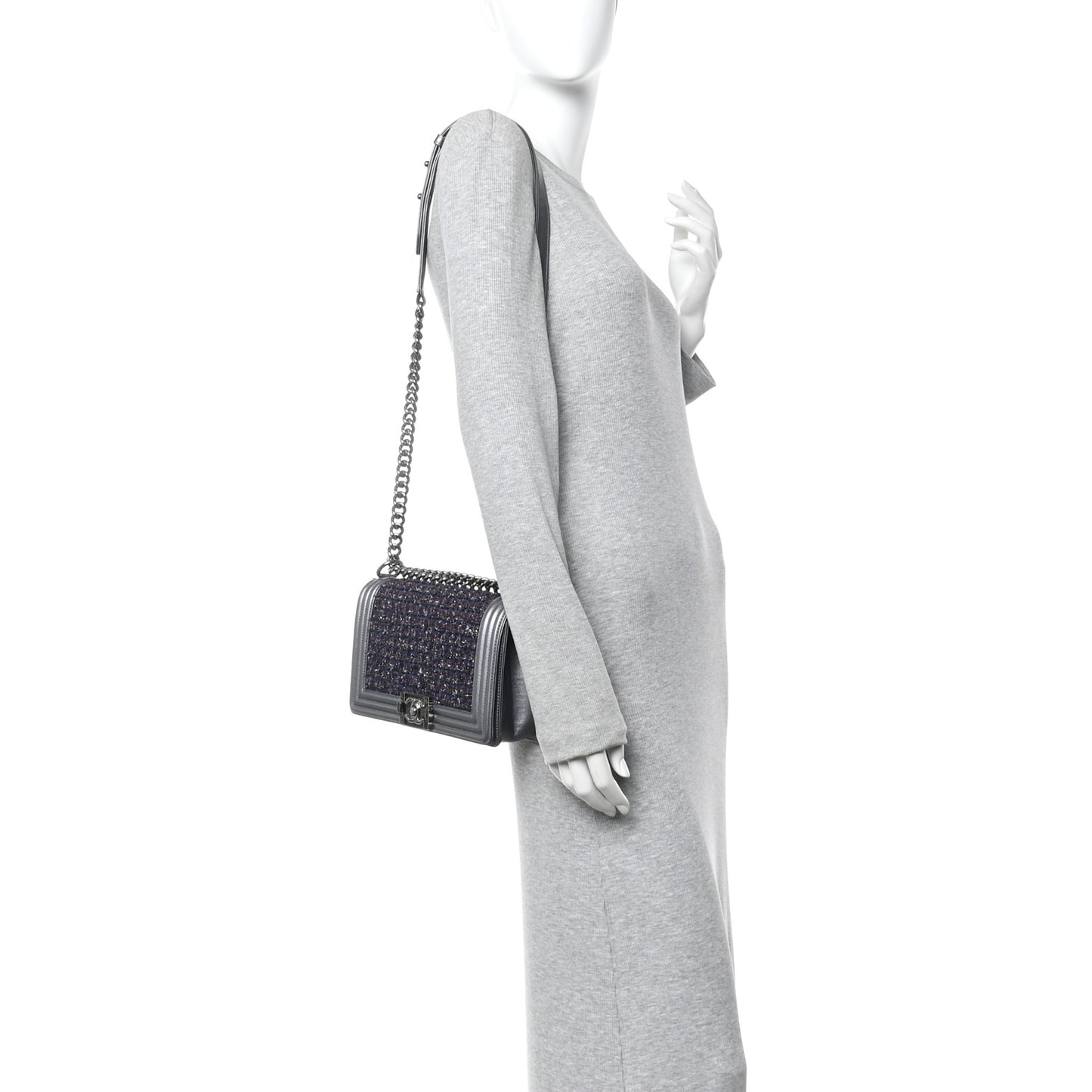 Tweed Metallic Lambskin Medium Boy Flap Silver