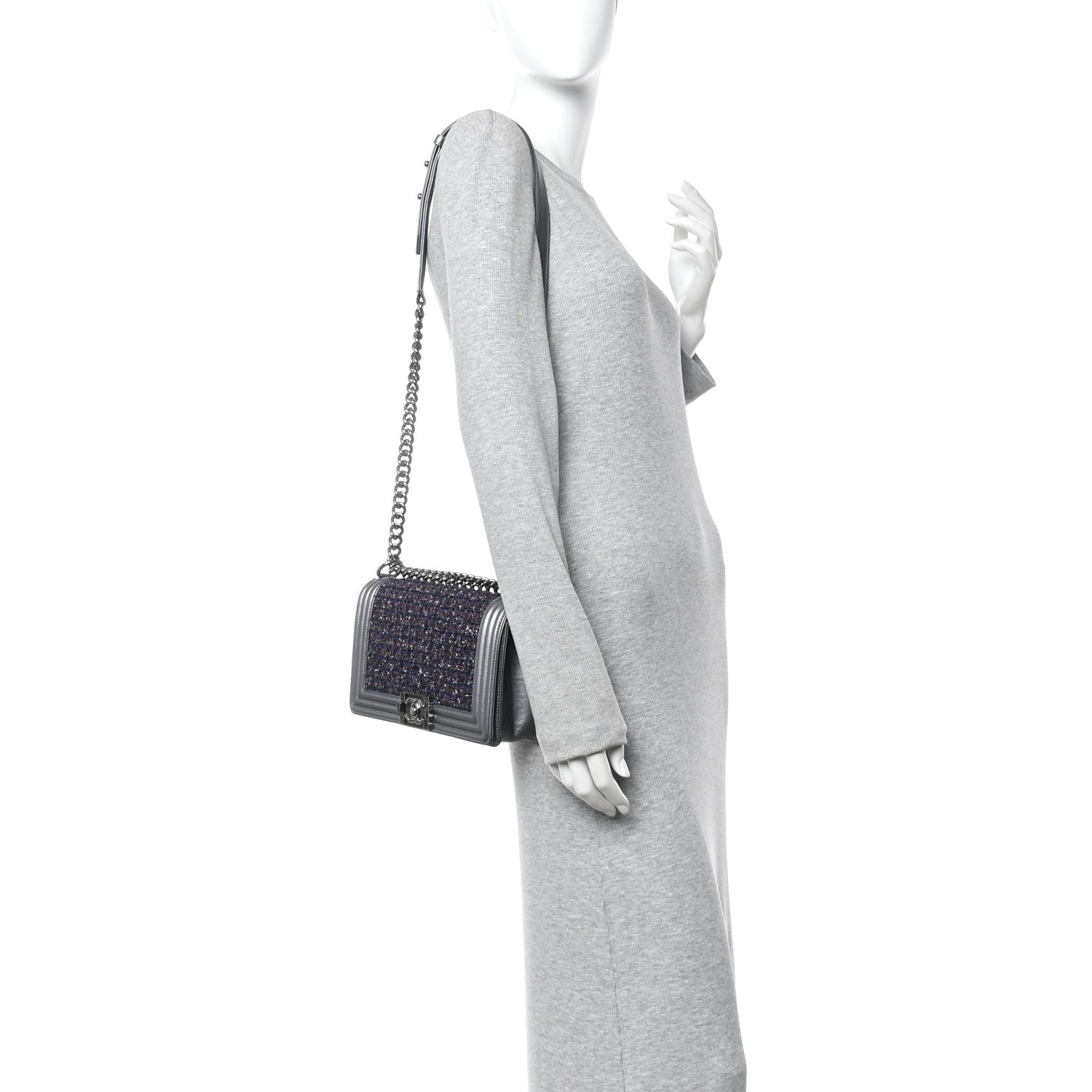 Chanel Tweed Metallic Lambskin Medium Boy Flap Silver 2 of 14