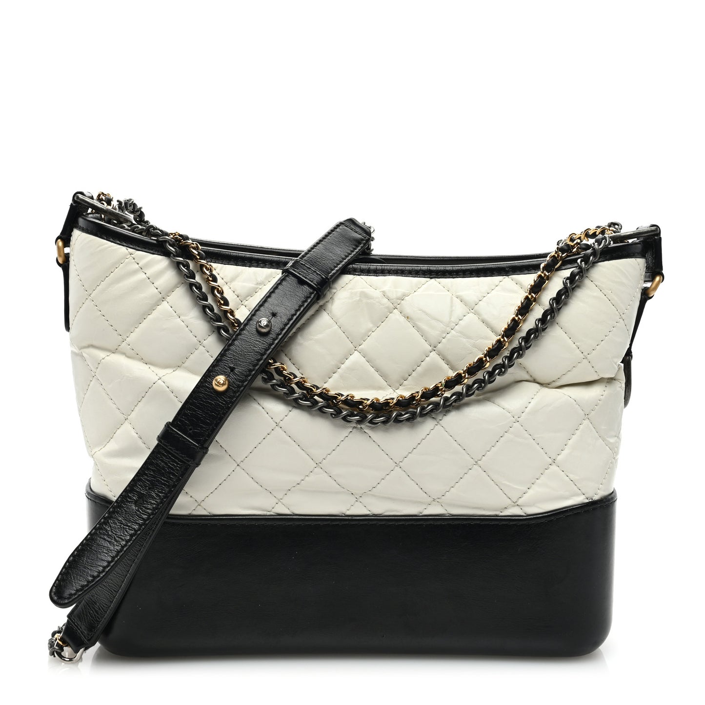Aged Calfskin Quilted Medium Gabrielle Hobo White Black