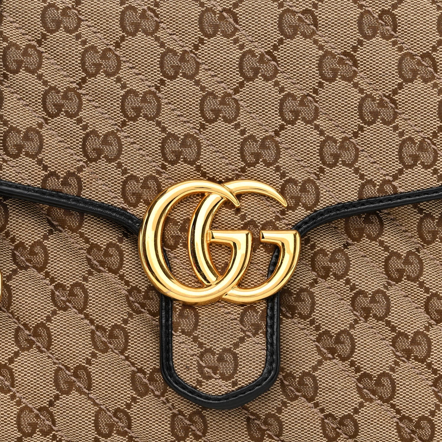Gucci Monogram Azalea Calfskin Matelasse Diagonal Small GG Marmont Top Handle Shoulder Bag Beige Ebony Black 9 of 12