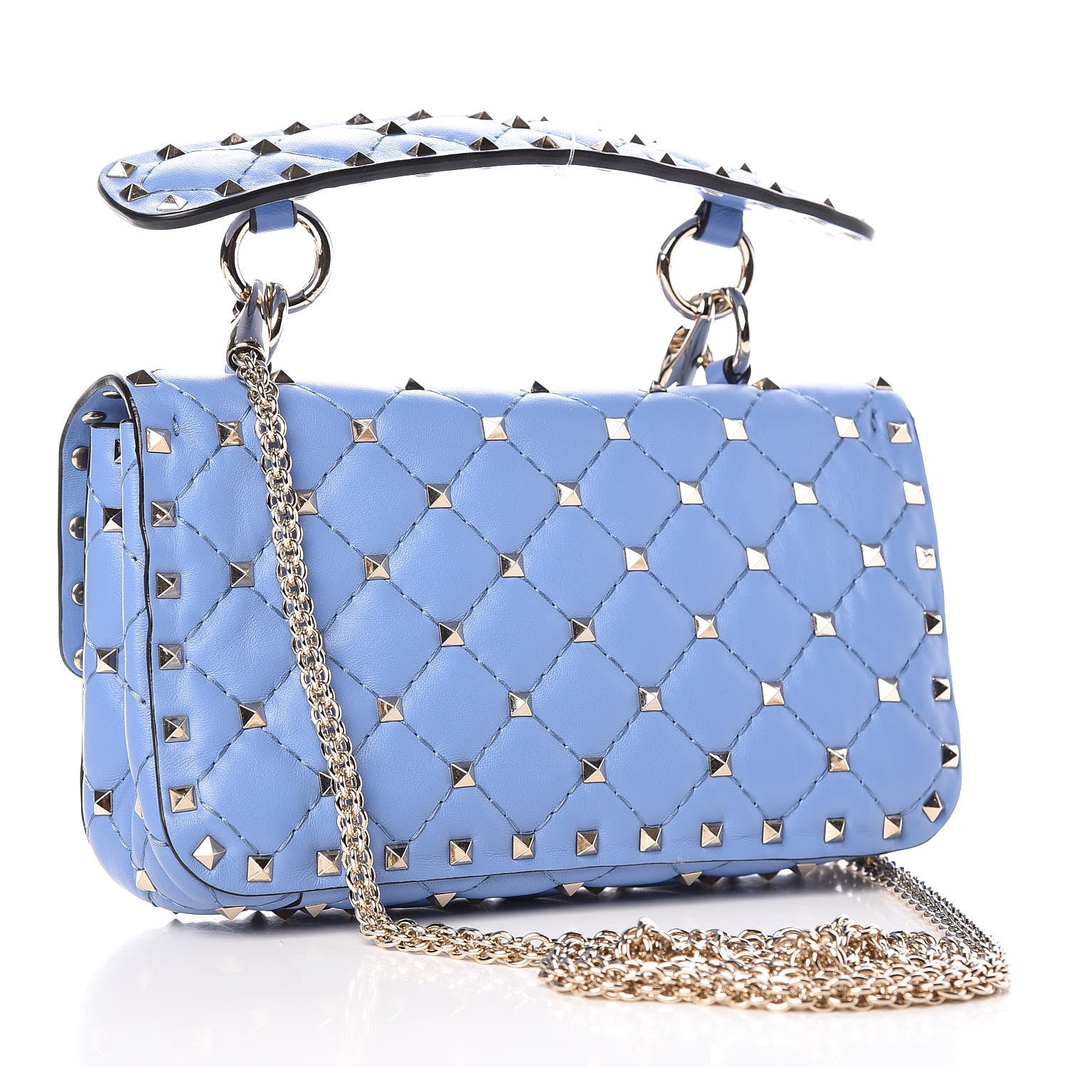 Valentino Garavani Lambskin Small Rockstud Spike Shoulder Bag Blue 4 of 9