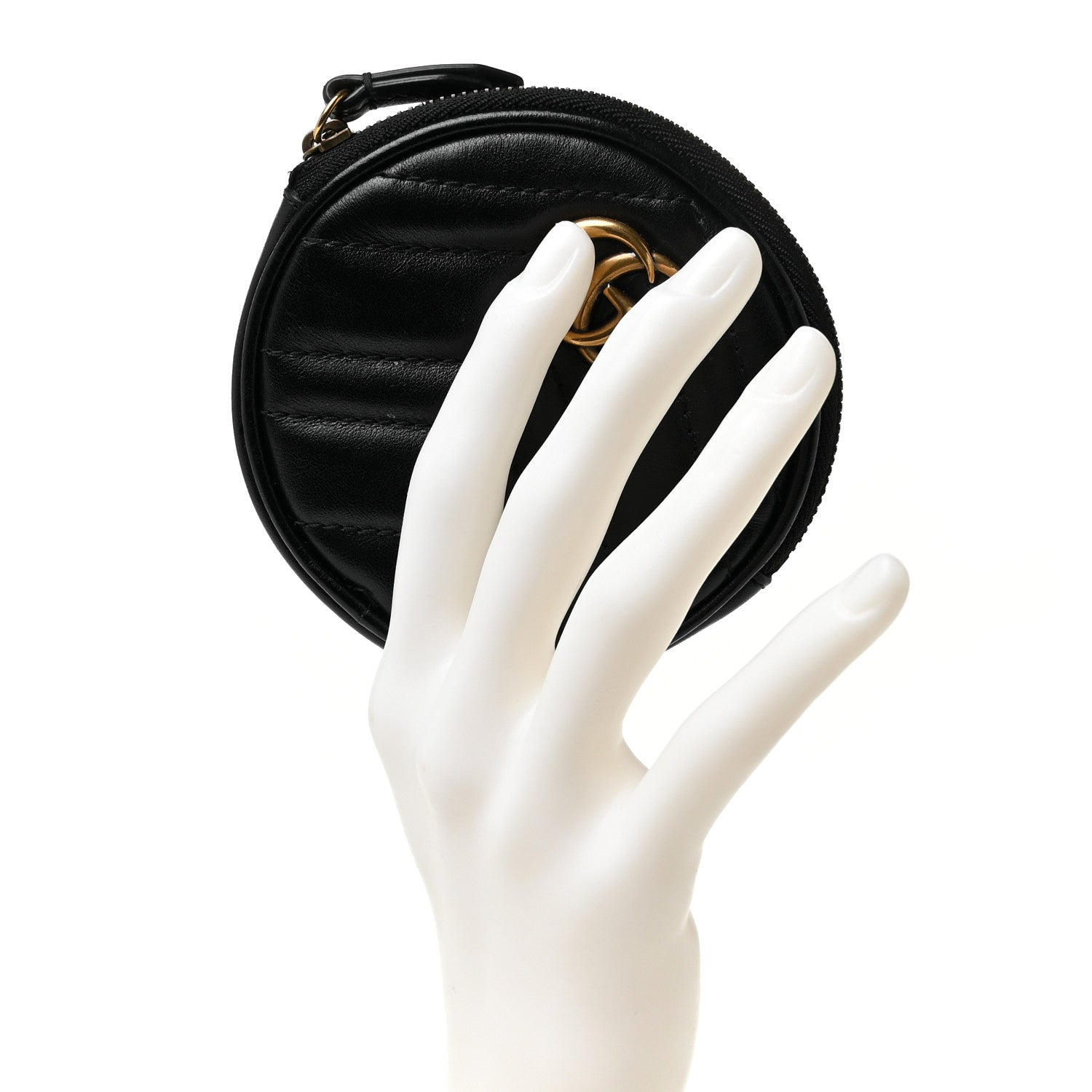 Gucci Calfskin Matelasse GG Marmont Round Coin Purse Black 2 of 8