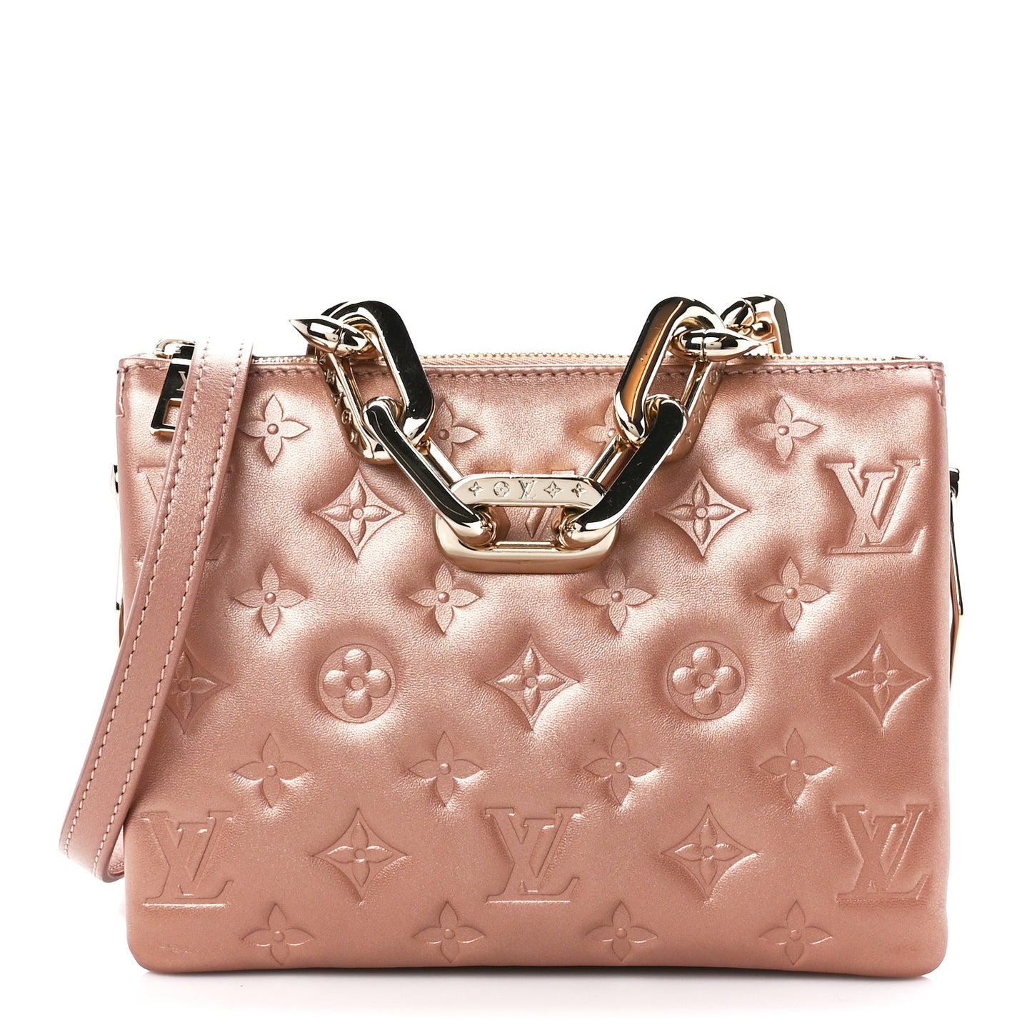 Metallic Lambskin Embossed Monogram Coussin BB Pink Gold