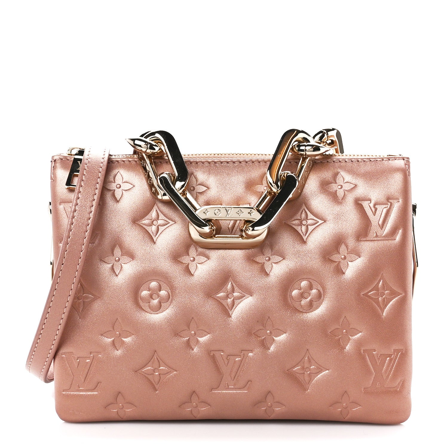 Louis Vuitton Metallic Lambskin Embossed Monogram Coussin BB Pink Gold 1 of 9