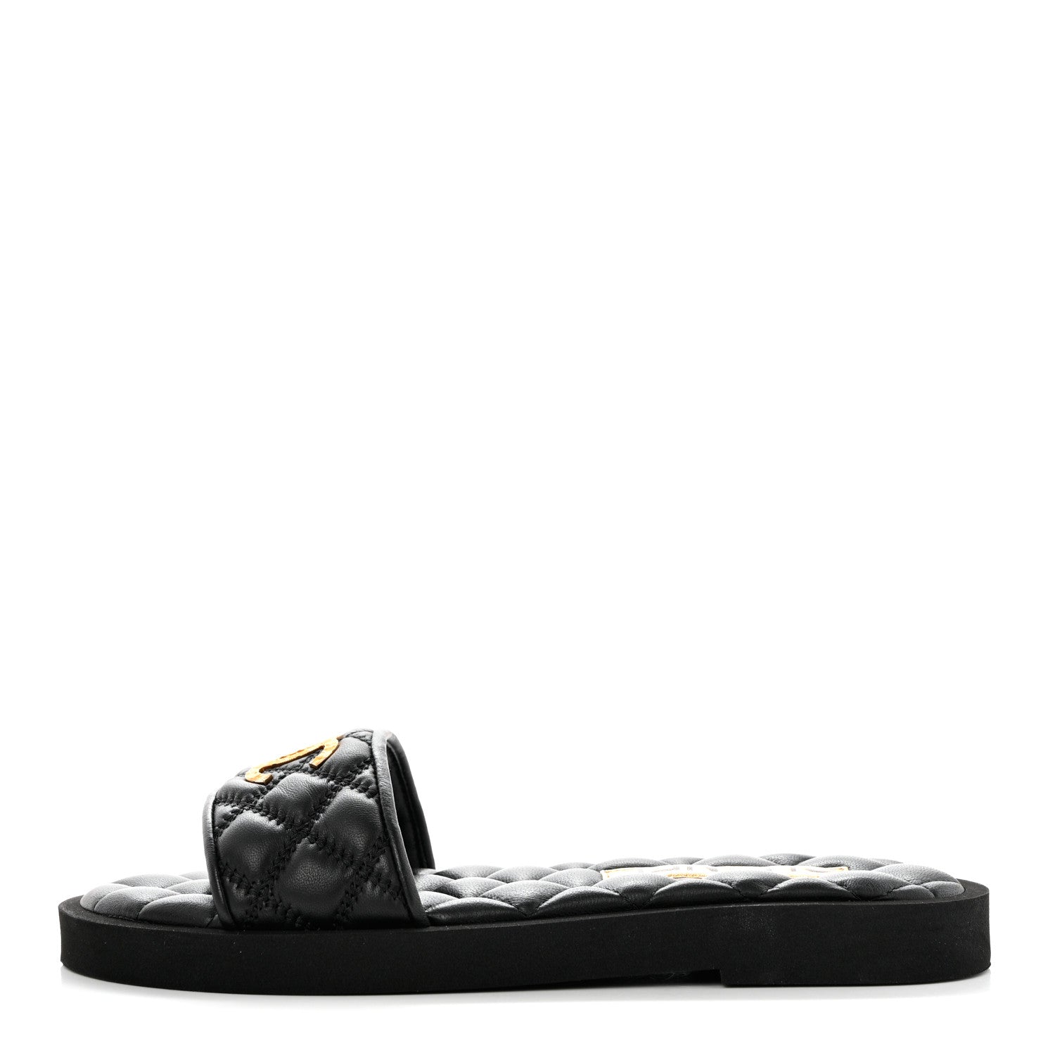 Chanel Lambskin Quilted Textured CC Mules Sandals 35 Black 1 of 8
