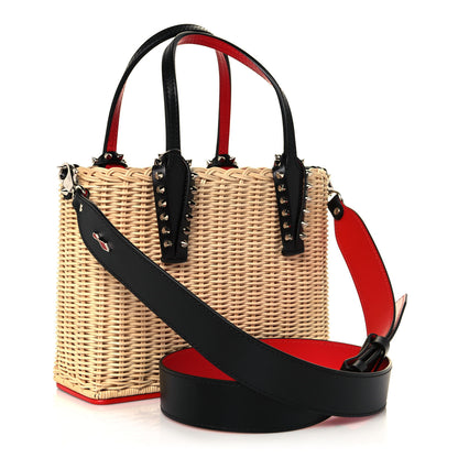 Christian Louboutin Raffia Calfskin Cabata Mini Spiked Tote Beige 3 of 13