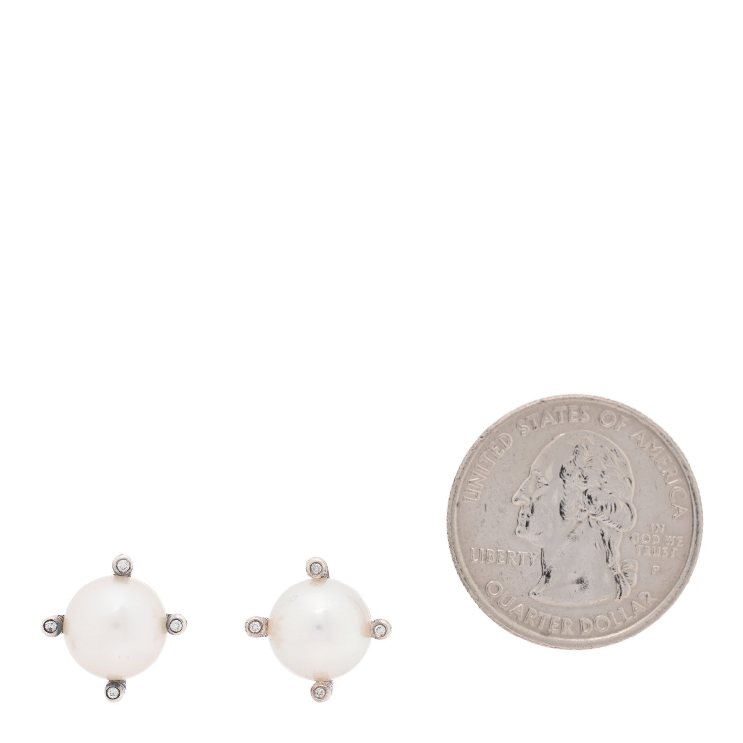 David Yurman Sterling Silver Diamond Pearl 9.5-10mm Cable Stud Earrings 2 of 4