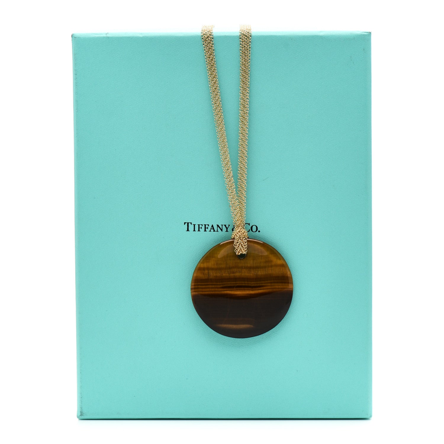 Tiffany 18K Yellow Gold Elsa Peretti Tiger Eye Touchstone Mesh Necklace 5 of 5
