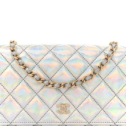Chanel Iridescent Goatskin Quilted Wallet On Chain WOC Silver 8 of 11