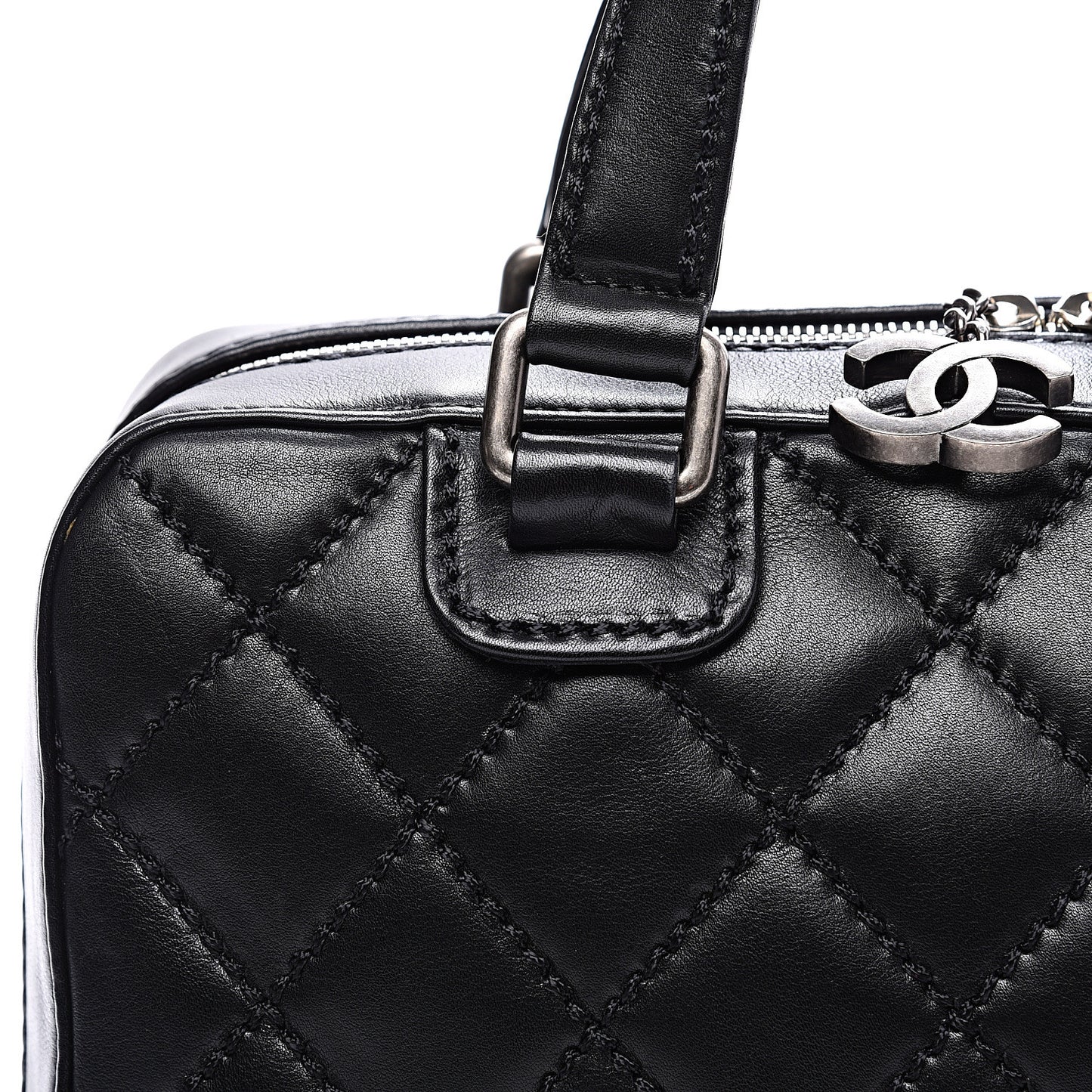 Calfskin Quilted Top Handle Bag Black