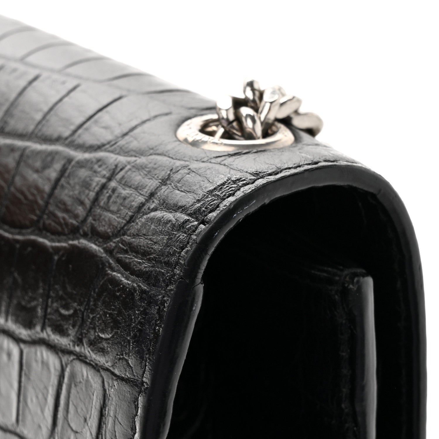 Saint Laurent Calfskin Crocodile Embossed Medium Classic Monogram Kate Tassel Satchel Black 17 of 17