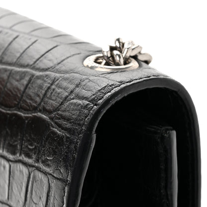 Saint Laurent Calfskin Crocodile Embossed Medium Classic Monogram Kate Tassel Satchel Black 17 of 17