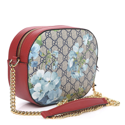 Gucci GG Supreme Monogram Blooms Mini Chain Shoulder Bag Beige Blue Navy Hibiscus Red 3 of 10