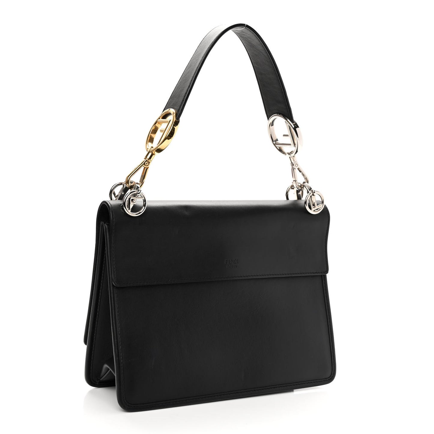 Vitello Century Velvet F is Fendi FF Kan I Shoulder Bag Black Tobacco