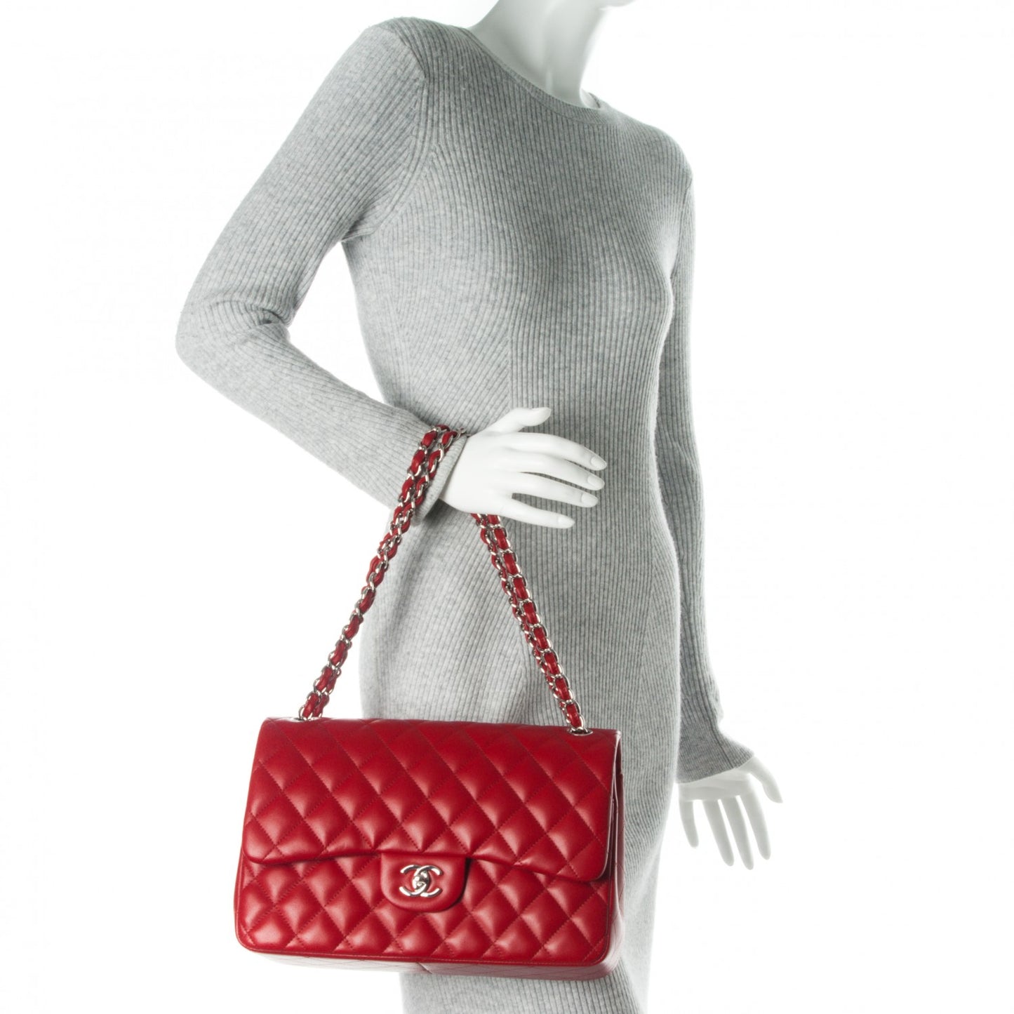 Lambskin Quilted Jumbo Double Flap Red