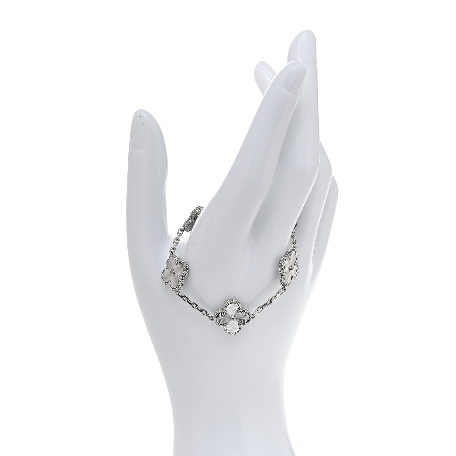 Van Cleef & Arpels 18K White Gold 5 Motifs Guilloche Vintage Alhambra Bracelet 2 of 7