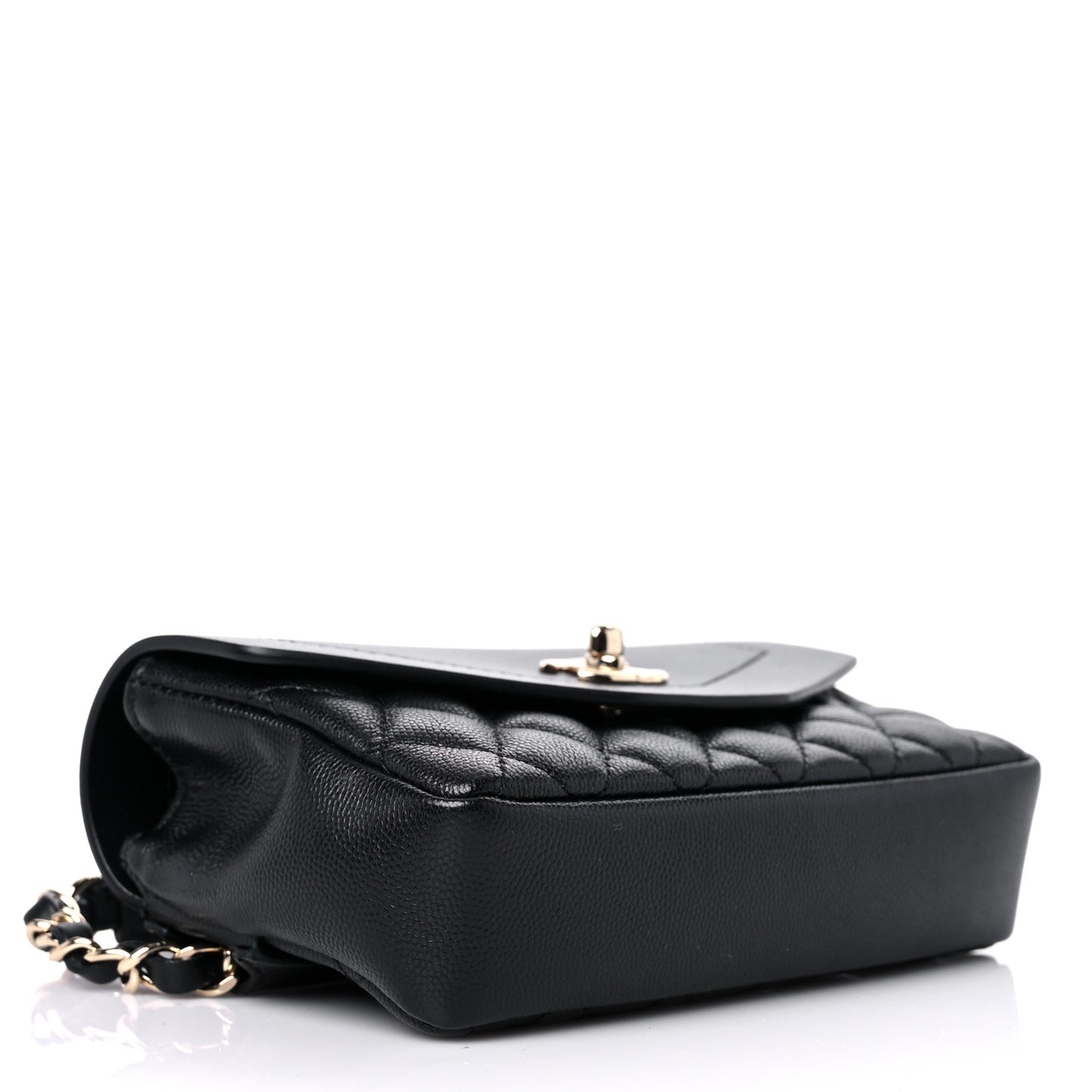 Calfskin Flap Chain Waist Bag Black