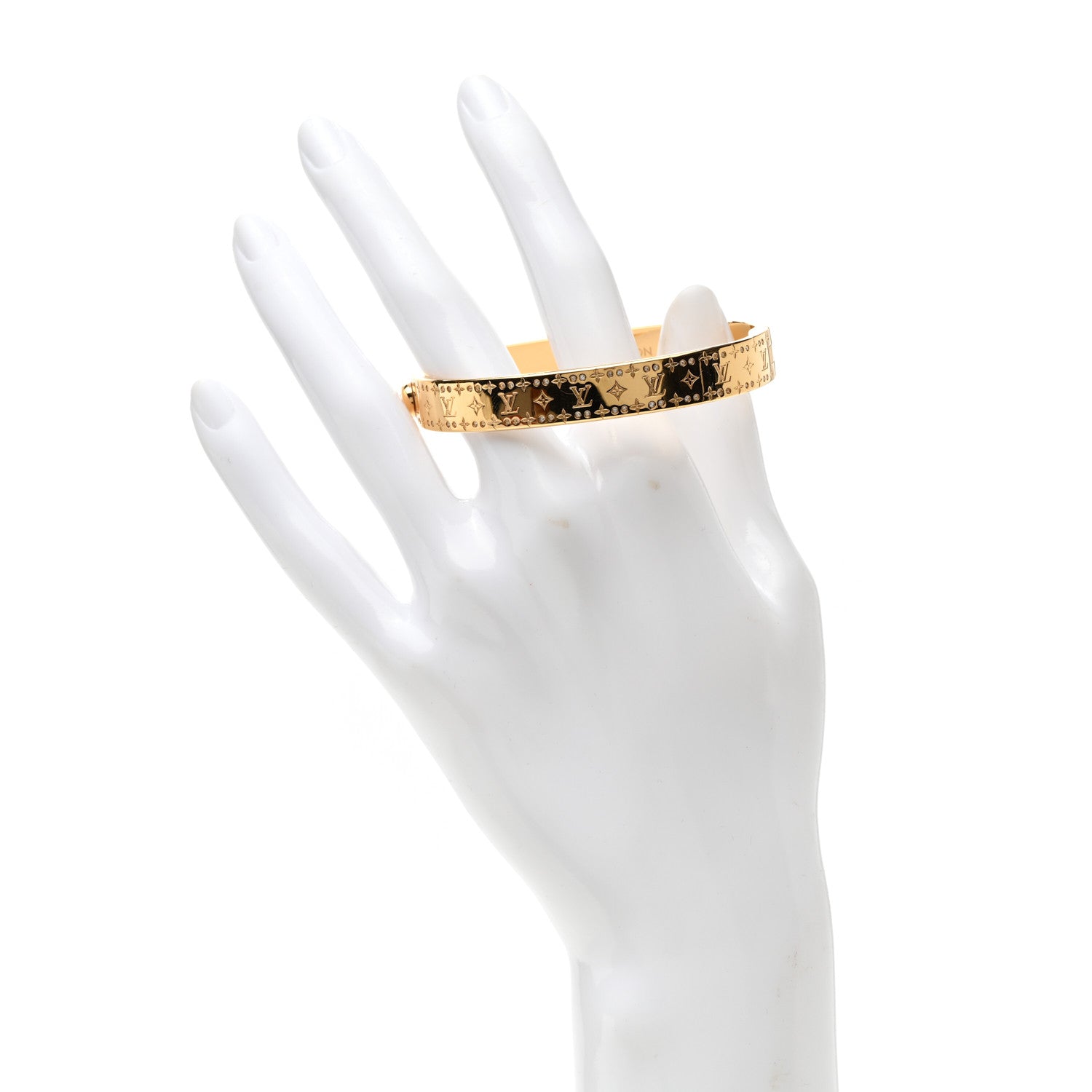 Louis Vuitton Brass Crystal Monogram Nanogram Strass Cuff M Gold 2 of 6