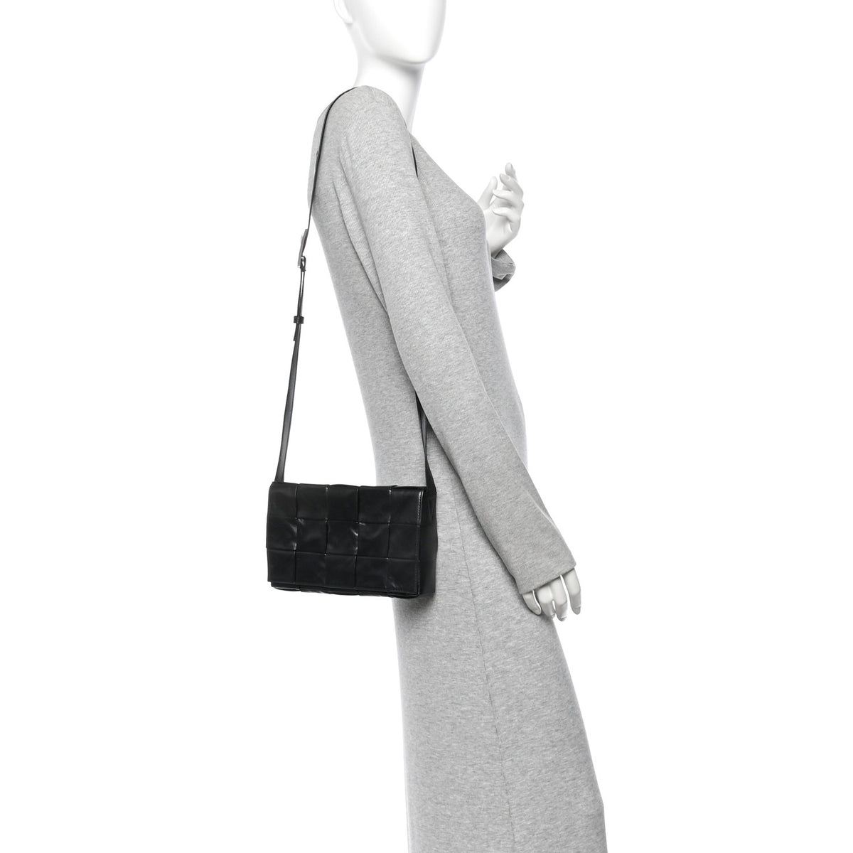 Paper Calfskin Maxi Intreccio Cassette Crossbody Bag Black