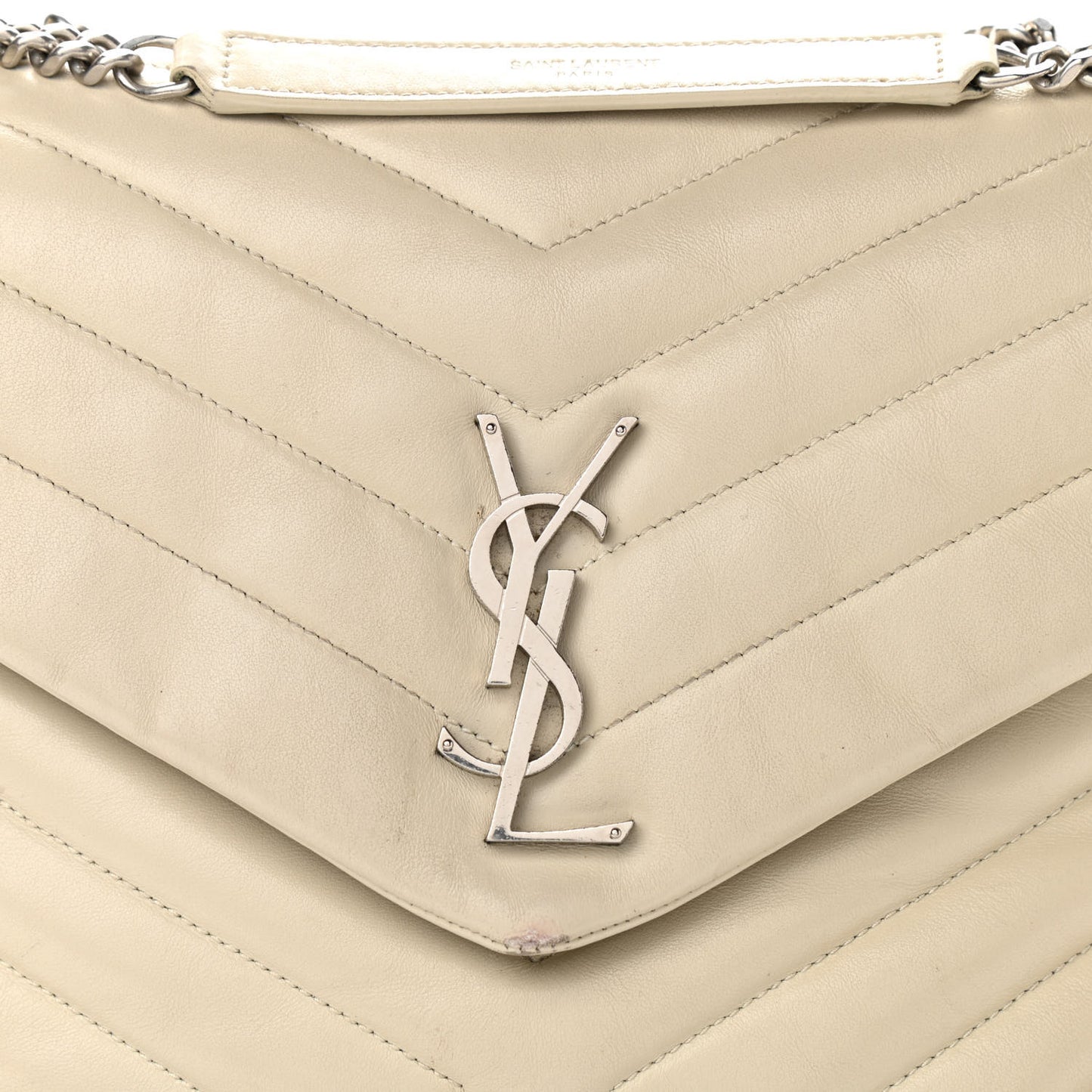 Calfskin Y Quilted Monogram Medium Loulou Chain Satchel Nude Powder