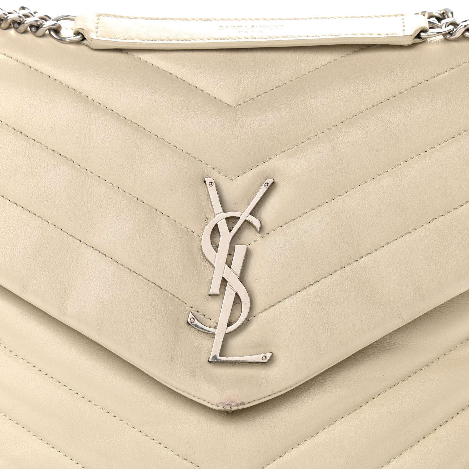 Saint Laurent Calfskin Y Quilted Monogram Medium Loulou Chain Satchel Nude Powder 8 of 14