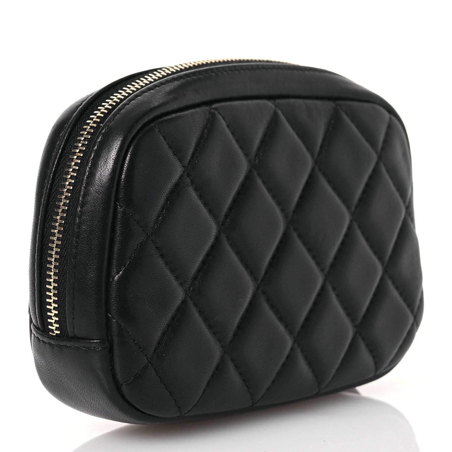 Chanel Lambskin Quilted Small Curvy Pouch Cosmetic Case Black 2 of 11