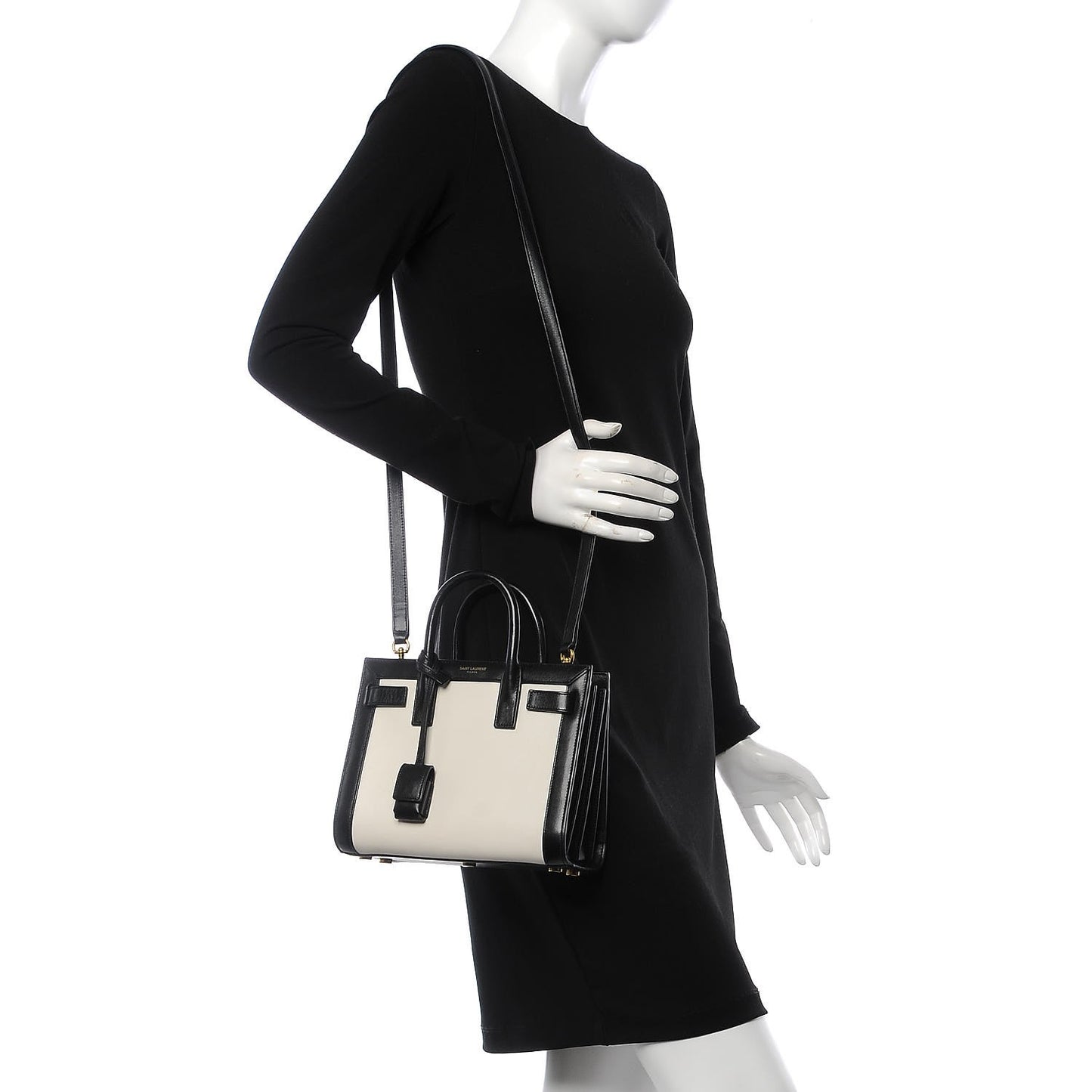 Calfskin Bi-Color Nano Sac De Jour Porcellana Black