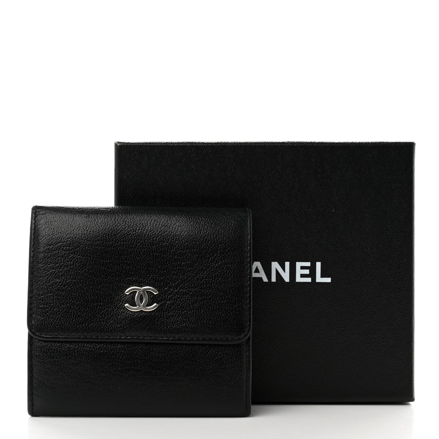 Goatskin Compact Double Sided Wallet Black