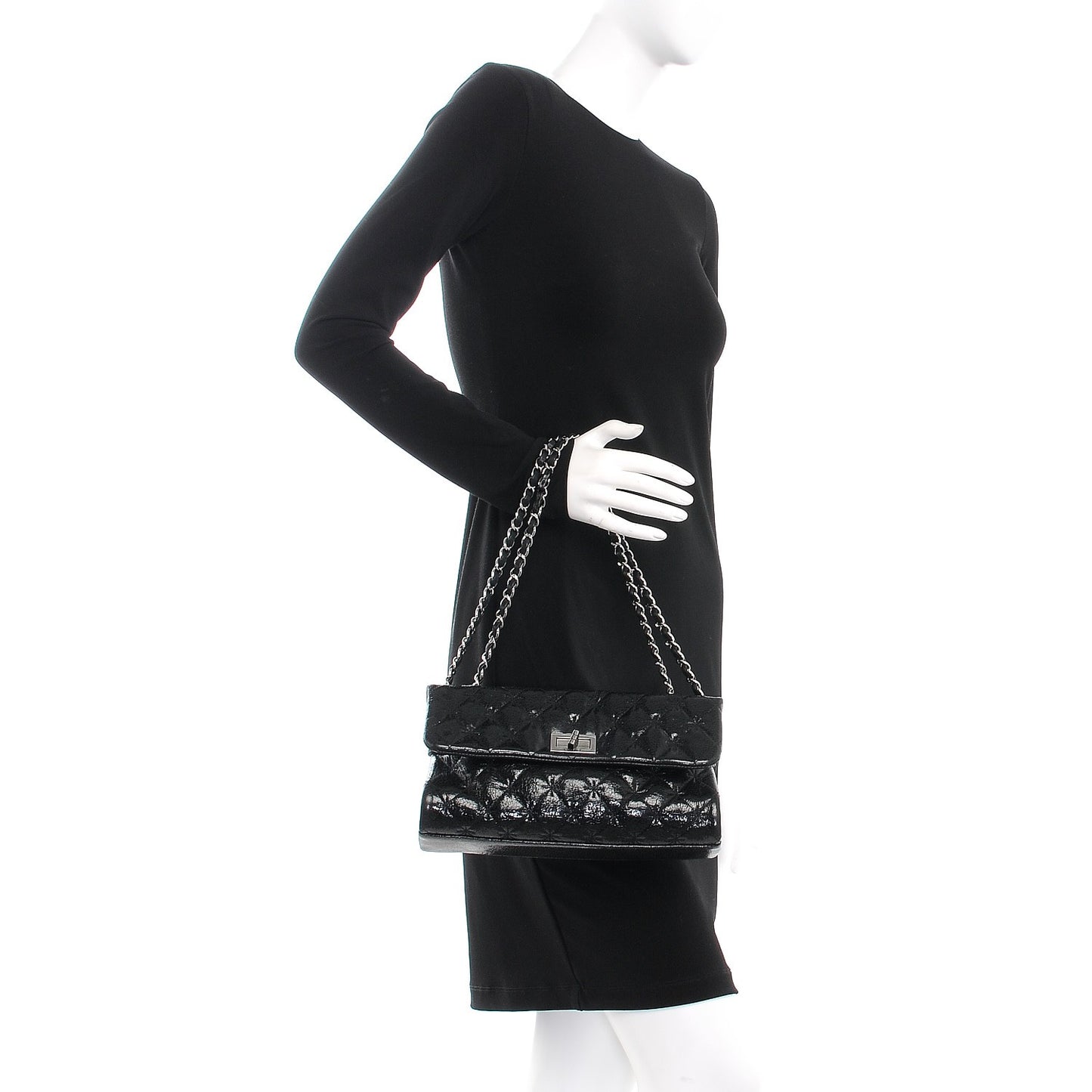 Glazed Crackled Calfskin Mademoiselle Flap Black