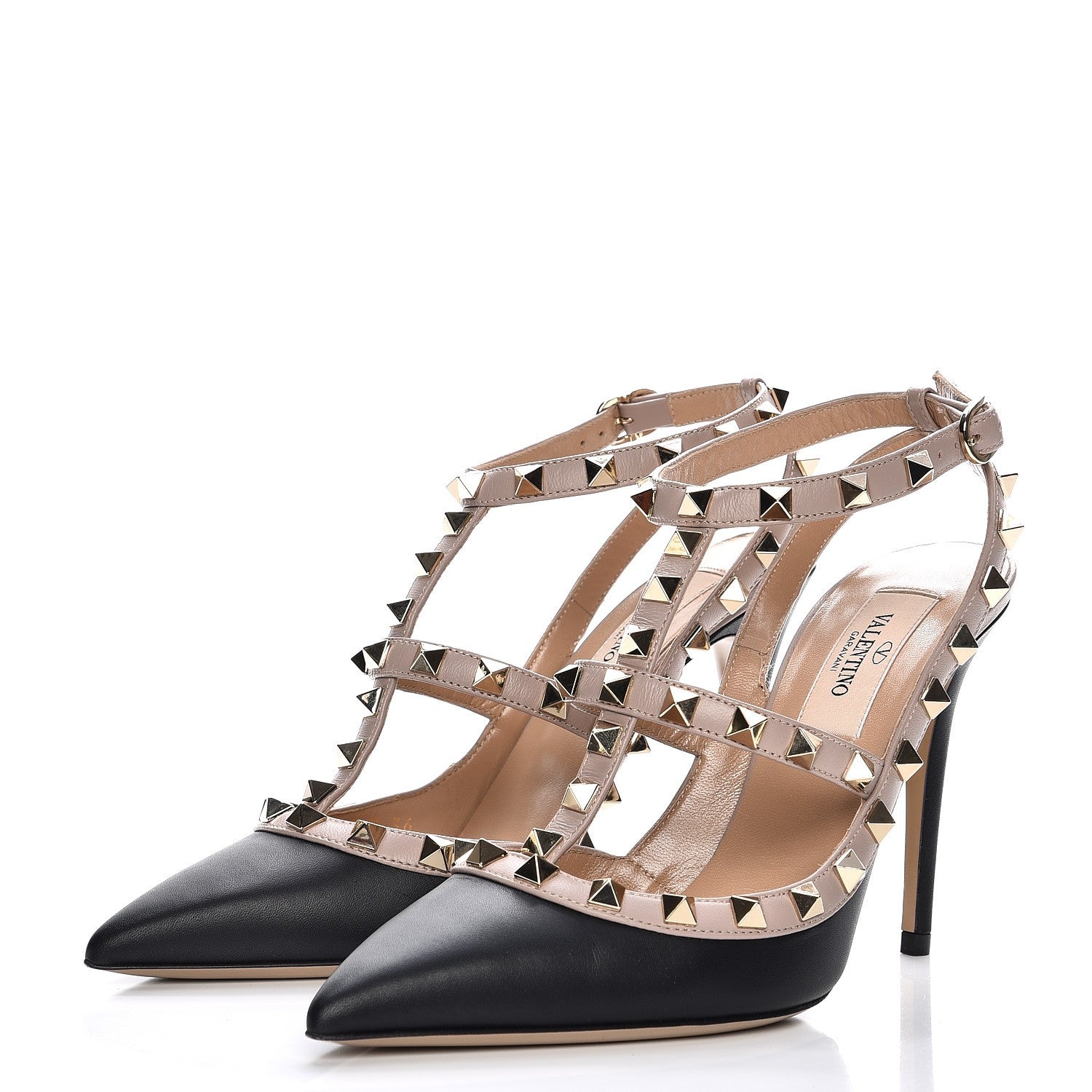 Valentino Garavani Nappa Rockstud Ankle Strap Pumps 36 Black Poudre 3 of 9