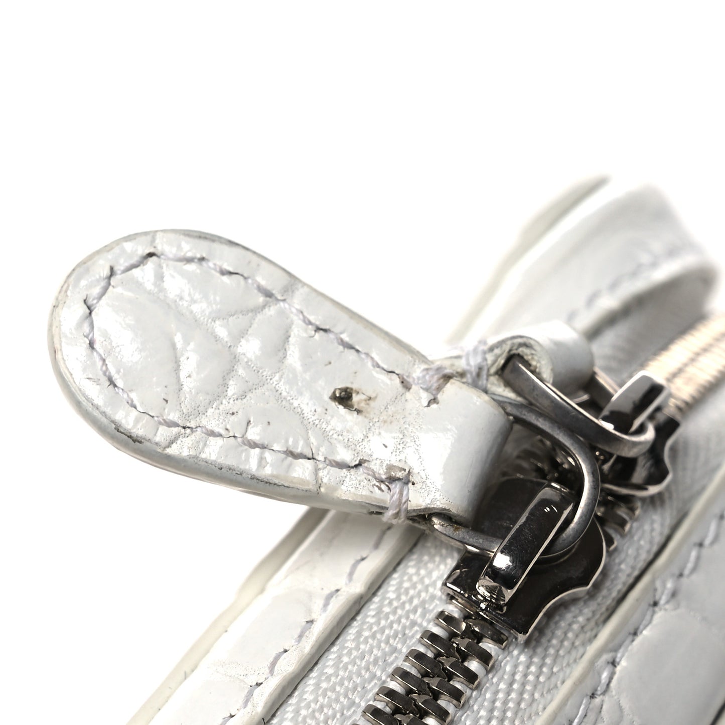 Shiny Calfskin Logo Crocodile Embossed Cash Phone Holder Bag White Black