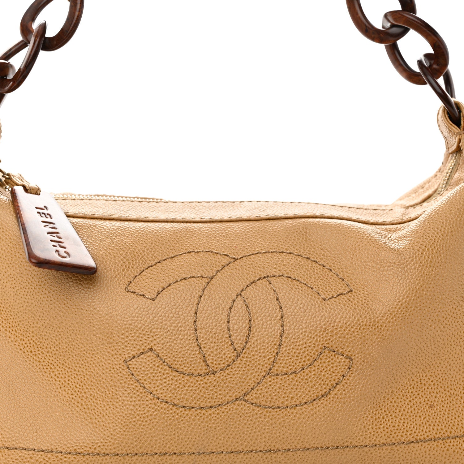 Chanel Caviar CC Wood Chain Hobo Beige 8 of 14
