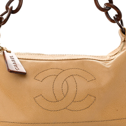Chanel Caviar CC Wood Chain Hobo Beige 8 of 14