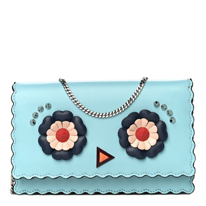 Fendi Vitello Century Lucido Nappa Hypnoteyes Scalloped Studded Tube Wallet on Chain Turchese Pallido Blueberry Multicolor 1 of 14