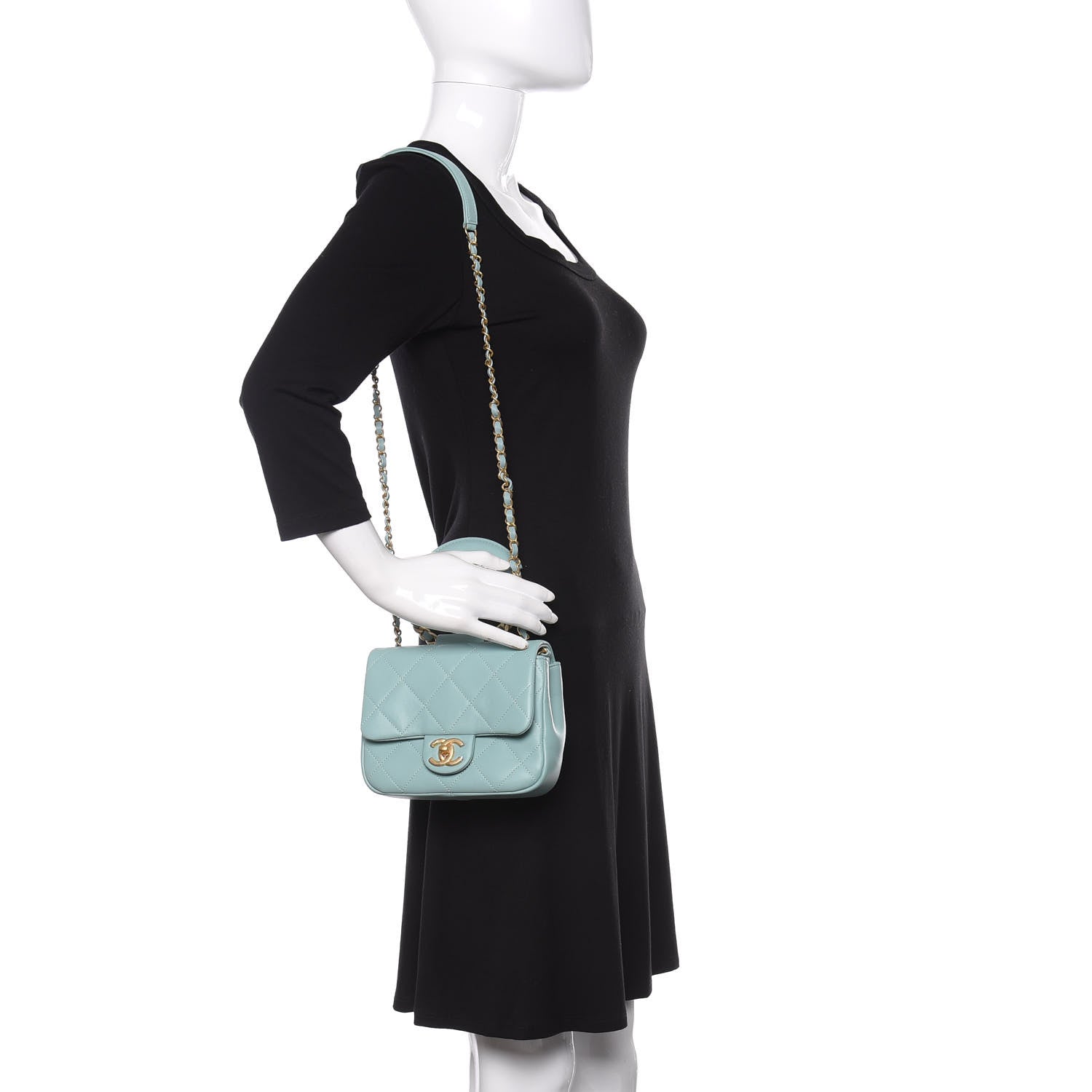 Chanel Lambskin Quilted Small Circular Handle Bag Blue 2 of 11