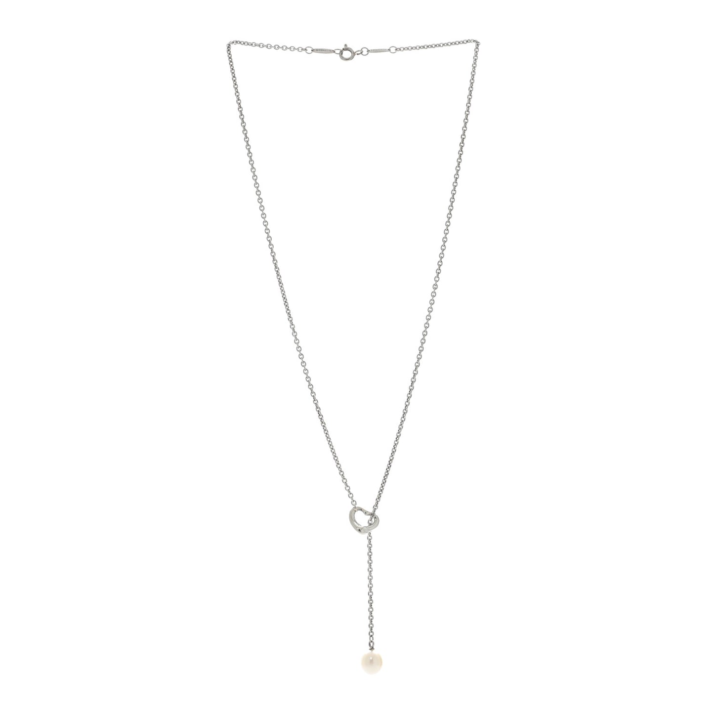 Sterling Silver Cultured Pearl 7.5-9mm Elsa Peretti Open Heart Lariat Necklace