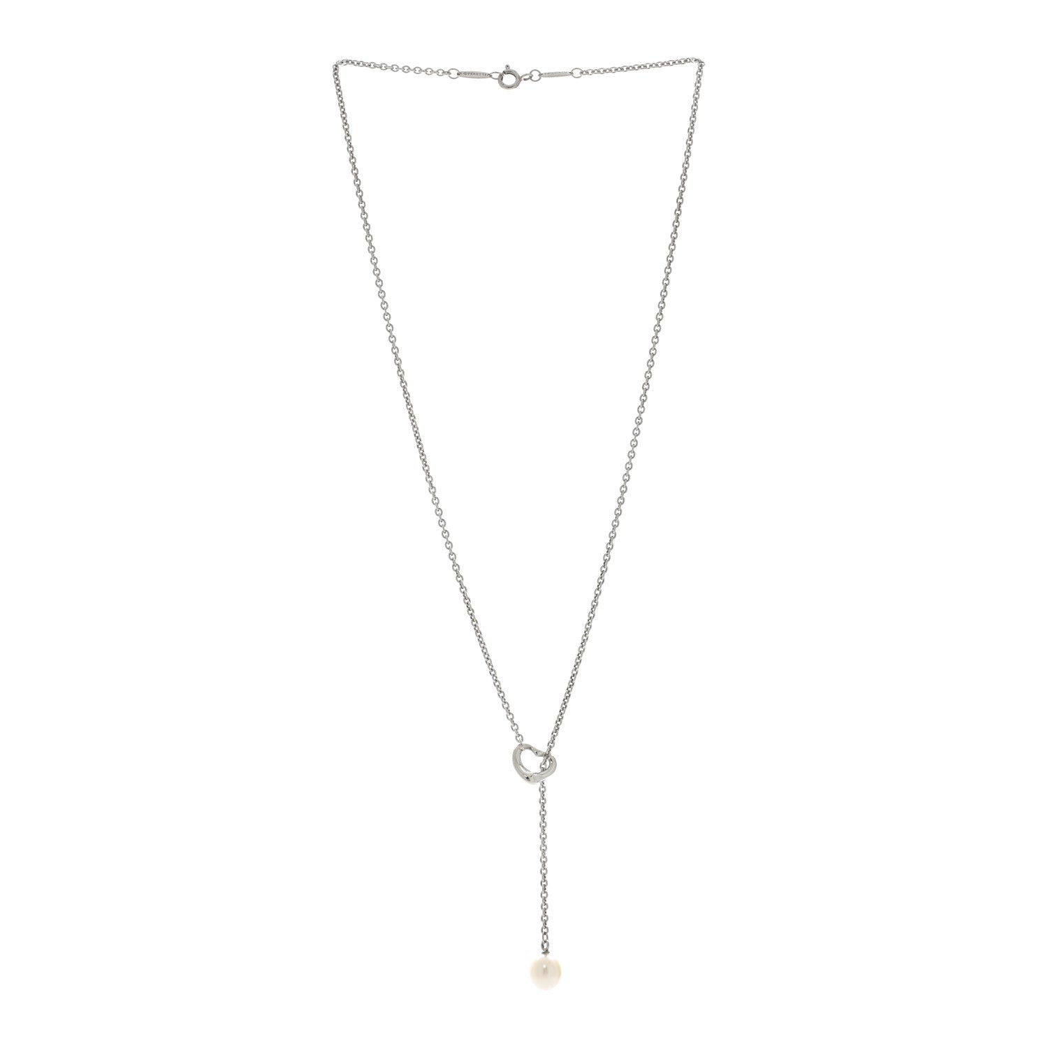 Tiffany Sterling Silver Cultured Pearl 7.5-9mm Elsa Peretti Open Heart Lariat Necklace 2 of 4
