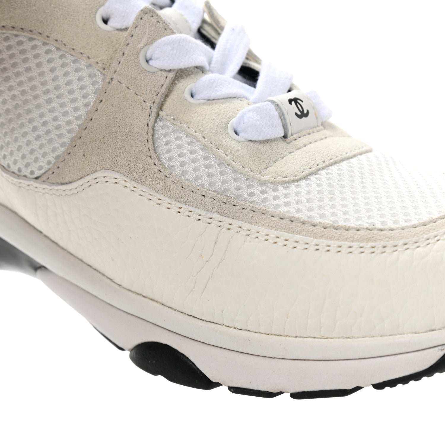 Chanel Mesh Suede Calfskin Grained Calfskin Womens CC Sneakers 39 White Black 12 of 13