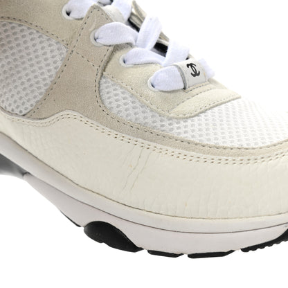 Chanel Mesh Suede Calfskin Grained Calfskin Womens CC Sneakers 39 White Black 12 of 13