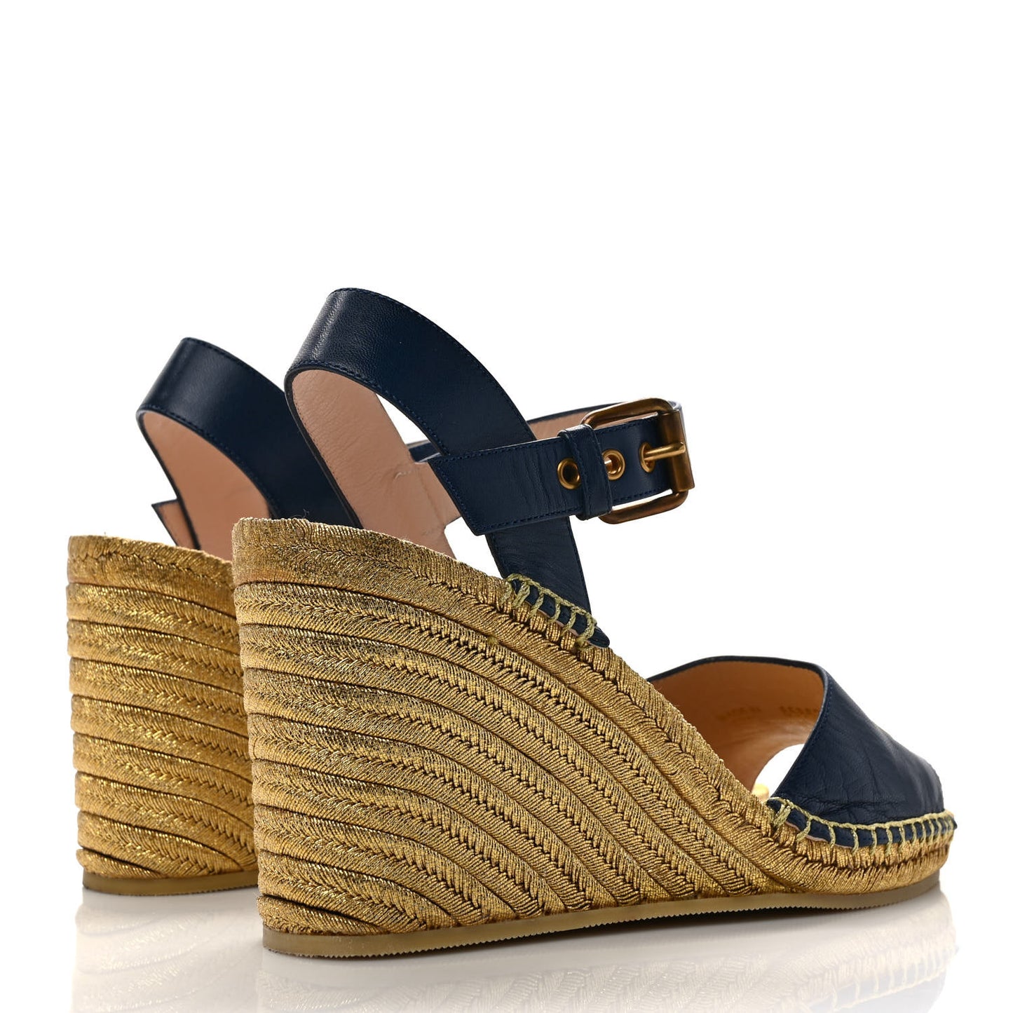 Calfskin Espadrille Platform 95 Wedge Sandals 38 Blu Agata Oro Vecchi